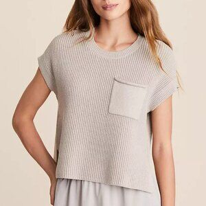 Lou & Grey Loft NWT Cotton Blend Pocket Short Sleeve Chunky Knit Sweater Beige